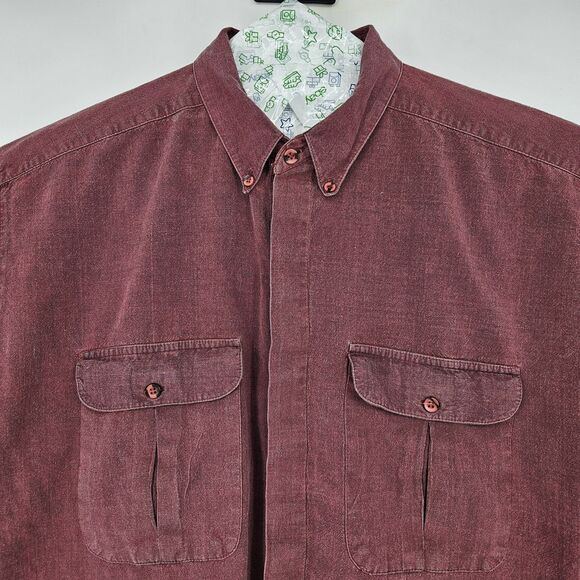 Vintage Cellini Shirt Mens Extra Large Maroon Button Down Casual Long Sleeve XL - Picture 2 of 12